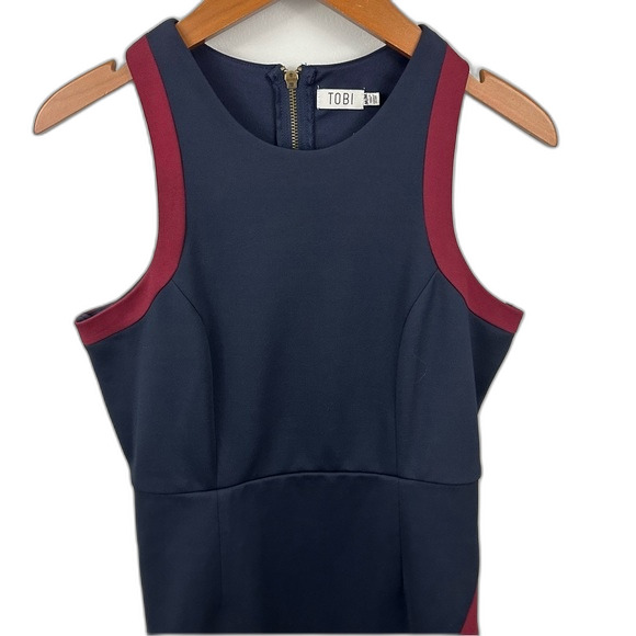 Tobi Nay Red Ponte Knit Faux Wrap Bodycon Sleeveless Sheath Dress Size Medium - Picture 4 of 13